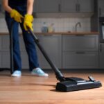 Cleaning services Toronto specialists sanitizing a workspace.