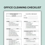 Commercial cleaner following a checklist in a modern North York office