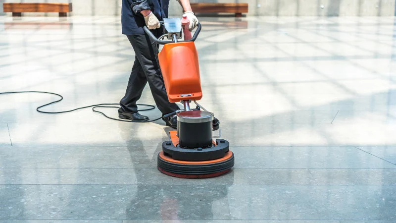 Commercial Floor Care North York polishing hard floors in office space