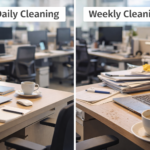 daily vs weekly office cleaning comparison clean vs messy office workspace in north york