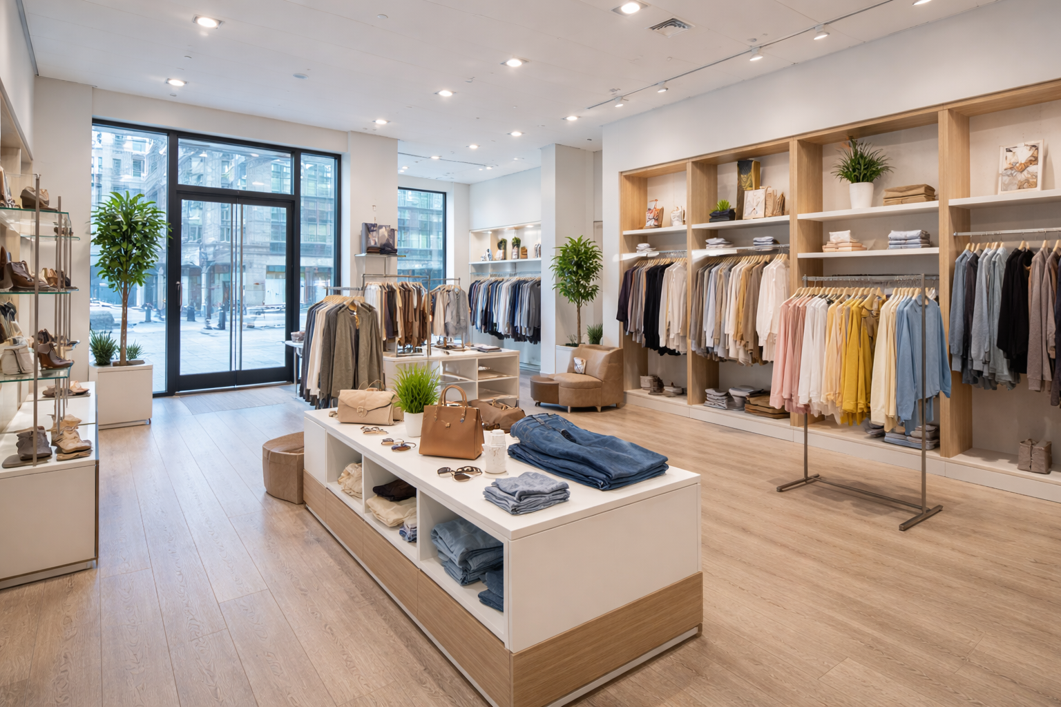 Retail store cleaning in North York including storefront glass and polished floors