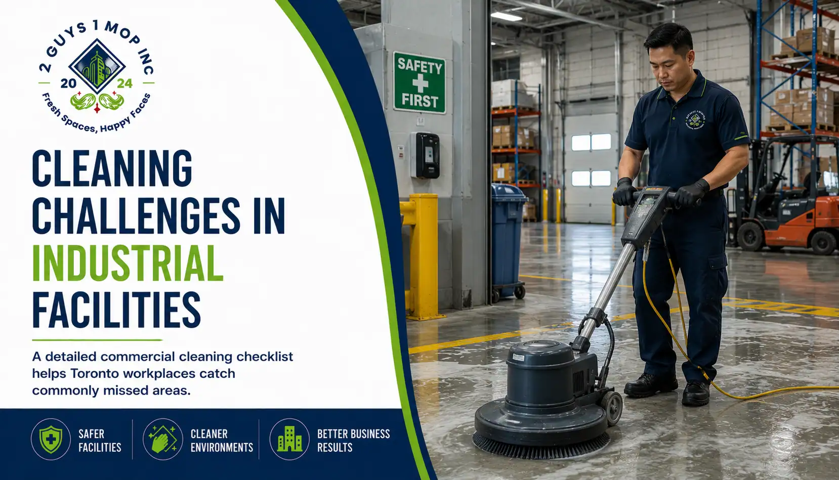 Professional cleaner reviewing overlooked commercial building areas in Toronto